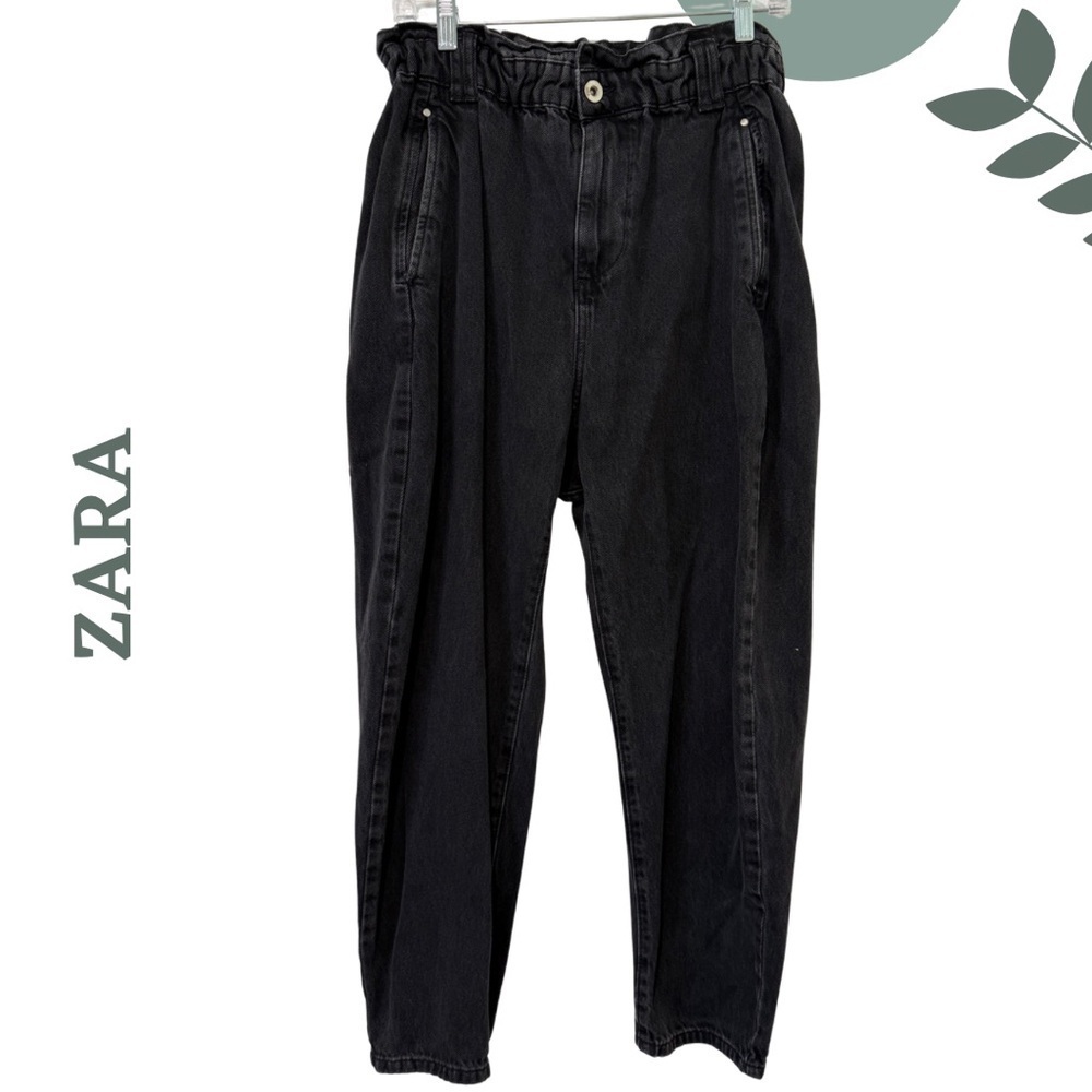 🛍️3/$40 ZARA High-Rise Paperbag Waist Black Jeans Size 8